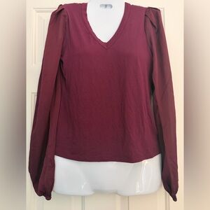 NWT RYEGRASS wine Burgundy Long Sleeve Top puff sleeve top soft stretchy